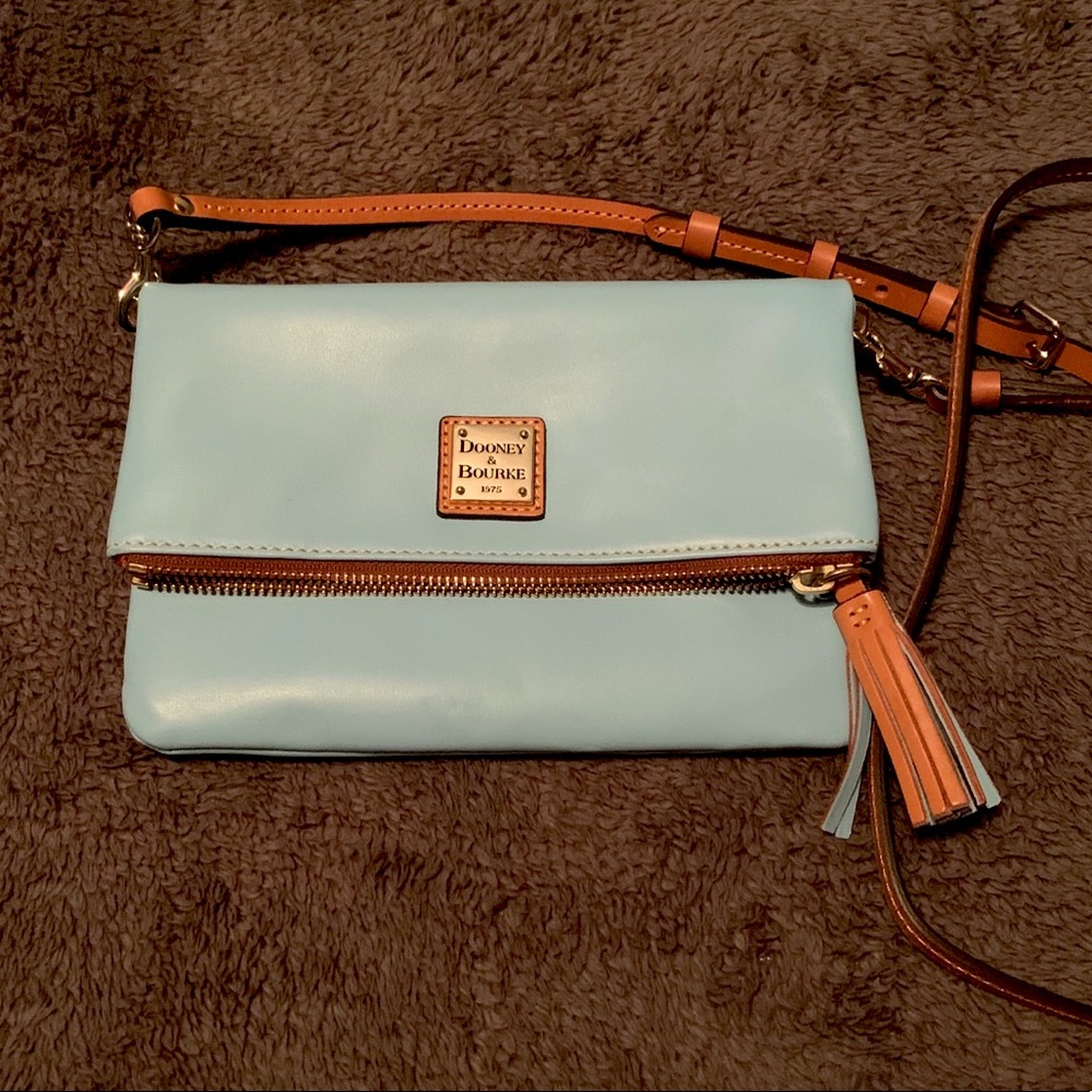 Dooney & Bourke Foldover Zip Crossbody in Lt Blue
